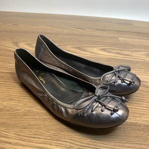 Cole Haan Shoes Ballet Flat Women 7.5B Pewter Silver Leather Bow Preppy